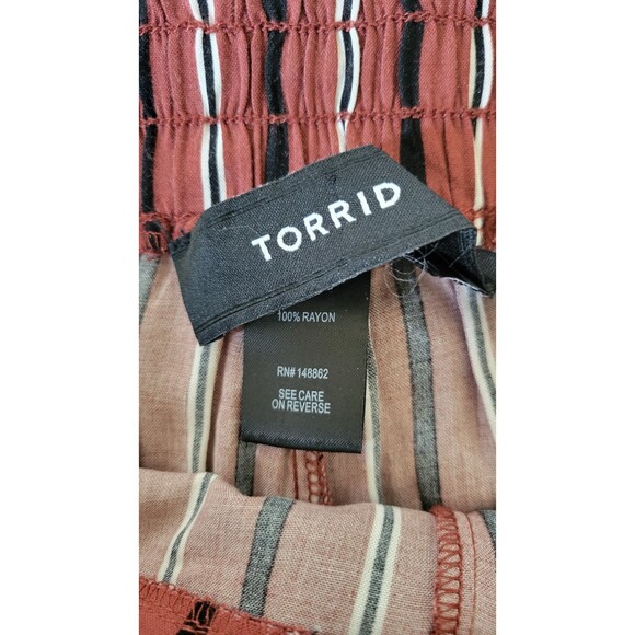 Torrid Rust Red Stripe Challis Tie Front Wide Leg Pant - Picture 3 of 4